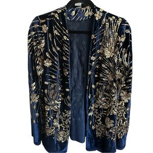 Luxurious Blue Velvet Jacket with Gold Detailing